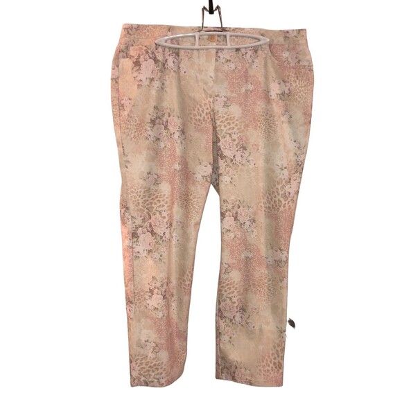 Cosma Nano Fabric Floral Pink & Beige 16P Cotton Blend Pants with Spandex - Picture 1 of 12
